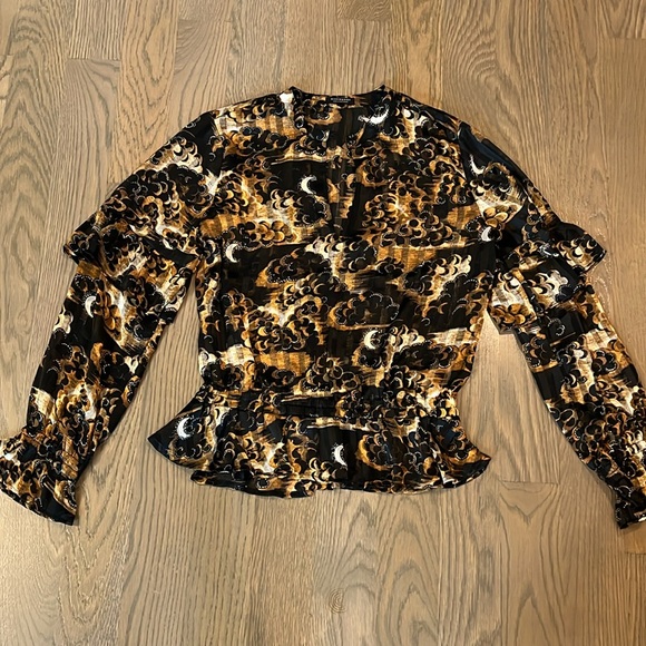 Women's Scotch & Soda Print Ruffle Sleeve Popover Blouse - Sz Small - Picture 2 of 6